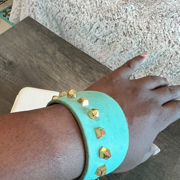 Vince Camuto Turquoise Suede Studded Cuff Bracelet – Gold-Tone Hardware - Picture 4 of 6